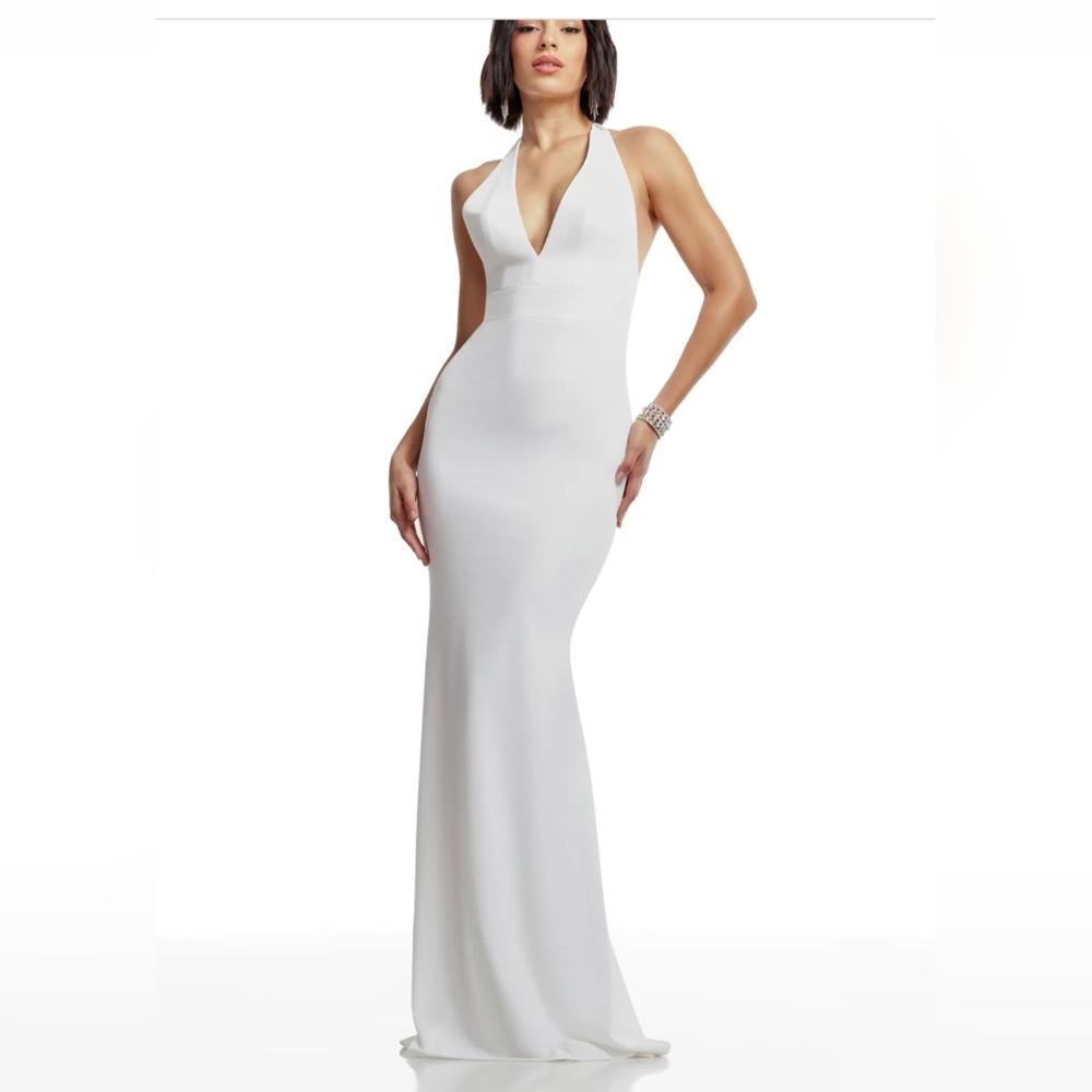 Dress The Population Camden Mermaid Halter Gown White Size Large